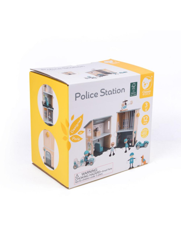 CLASSIC WORLD Posterunek Policji Drewniany Samochód Helikopter FIgurki 12el.