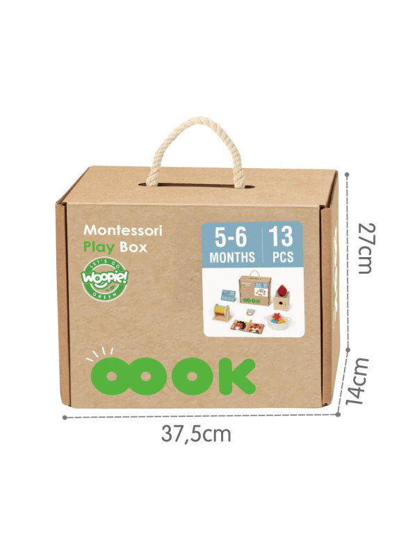 WOOPIE GREEN Box Pudełko XXL Montessori Edukacyjne 6w1 Sensoryczne 5-6 Miesięcy 13el. FSC