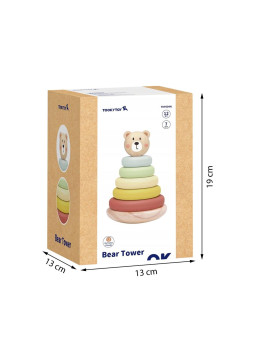 TOOKY TOY Drewniana Układanka Sensoryczna Piramidka Miś Sensoryczny Kolorowy Stacker