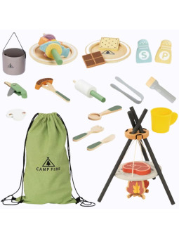 TOOKY TOY Drewniany Kempingowy Zestaw Do Gotowania Ognisko