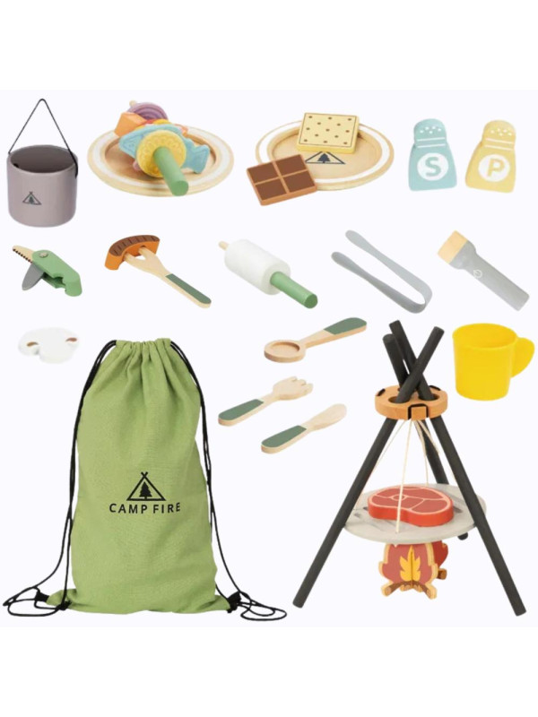 TOOKY TOY Drewniany Kempingowy Zestaw Do Gotowania Ognisko