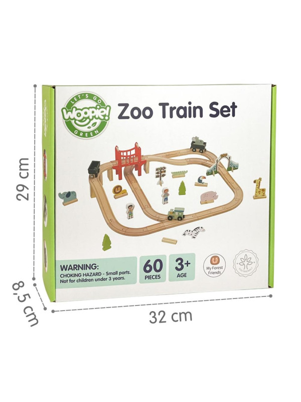 WOOPIE GREEN Drewniana Kolejka ZOO Zestaw XL Pociąg na Magnes Tor 60 el. FSC