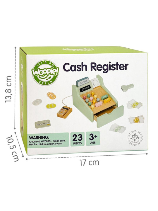 WOOPIE GREEN Drewniana Kasa Sklepowa Edukacyjna z Akcesoriami 23 el. FSC