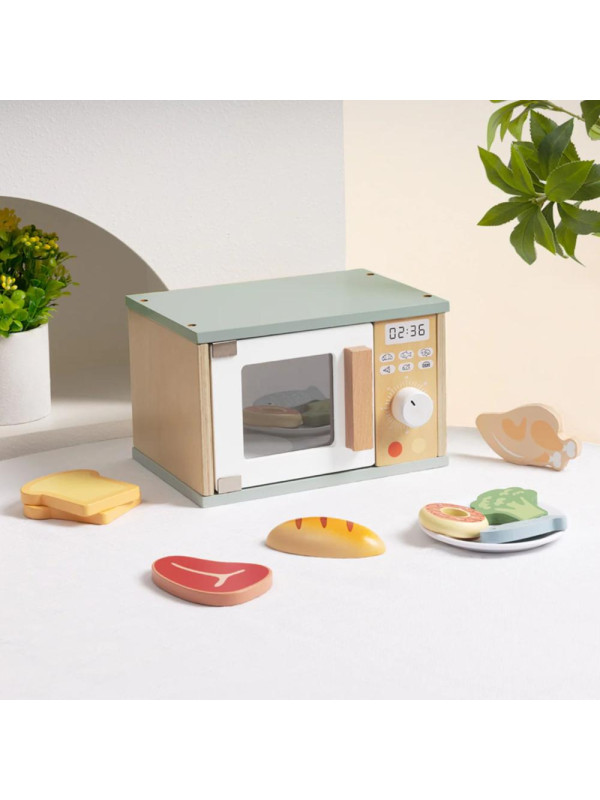 TOOKY TOY Drewniana Kuchenka Mikrofalowa Zestaw Produktów Spożywczych