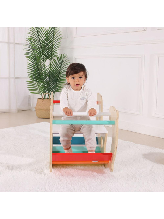 WOOPIE GREEN Drewniany Tęczowy Bujak i Mostek 2w1 Montessori FSC