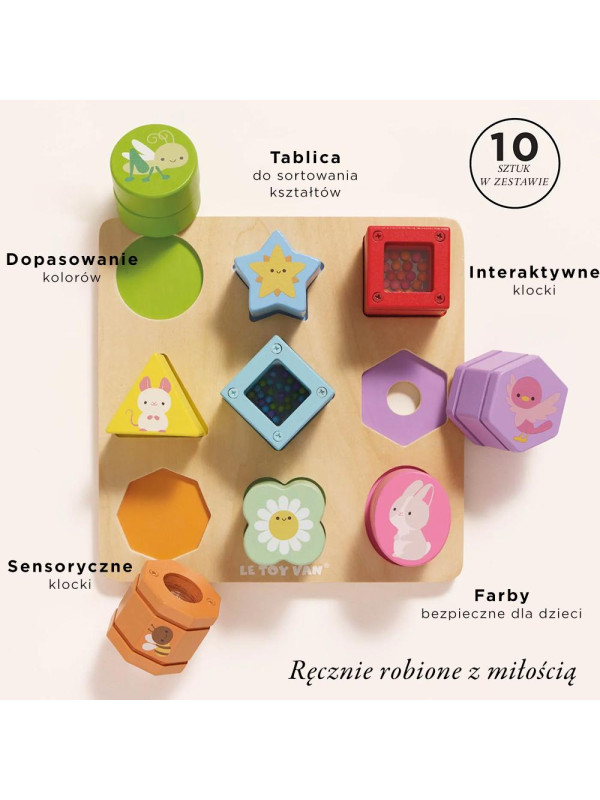 Drewniane klocki sorter zabawka sensoryczna, edukacyjna, dzieci Le Toy Van