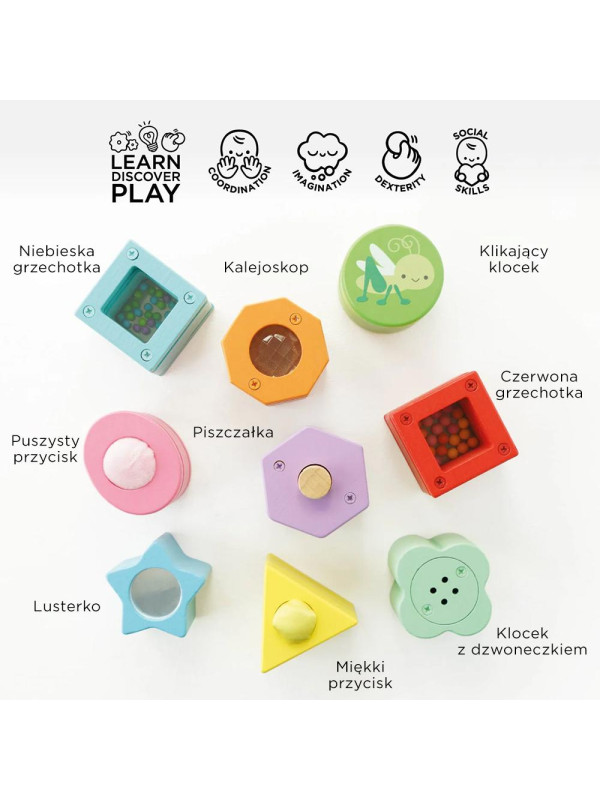 Drewniane klocki sorter zabawka sensoryczna, edukacyjna, dzieci Le Toy Van