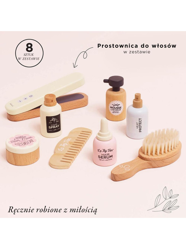 Drewniany zestaw fryzjer, prostowanie włosów, zabawka dla dzieci, Le Toy Van