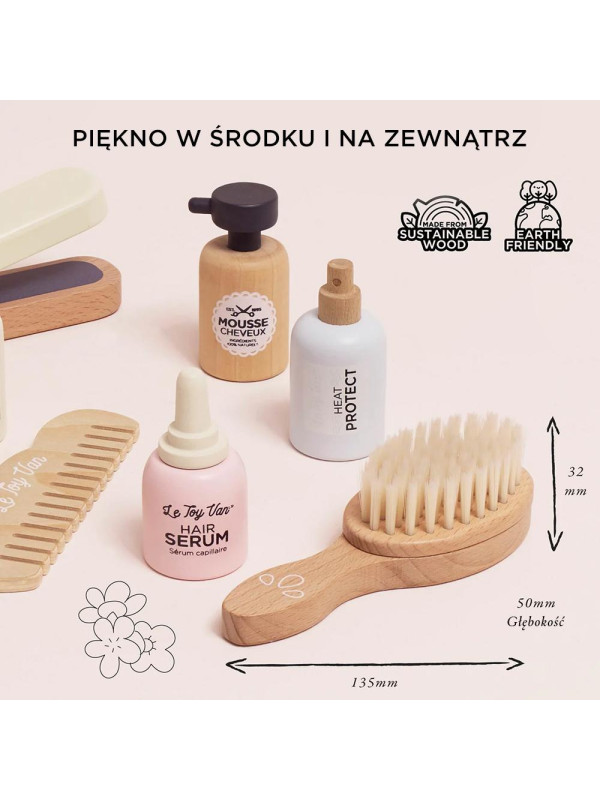 Drewniany zestaw fryzjer, prostowanie włosów, zabawka dla dzieci, Le Toy Van
