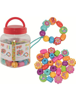 Kolorowe drewniane Korale z motylkami i kwiatkami do nawlekania Goki