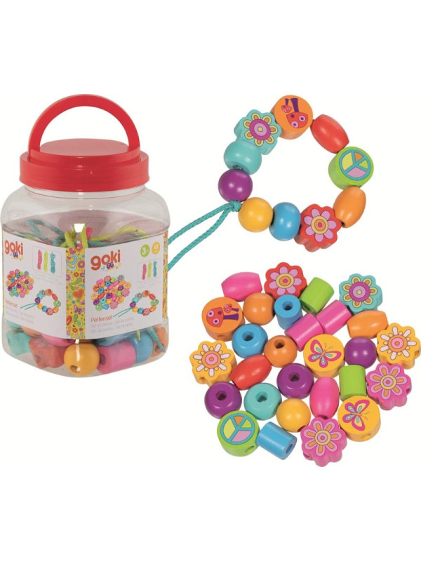 Kolorowe drewniane Korale z motylkami i kwiatkami do nawlekania Goki