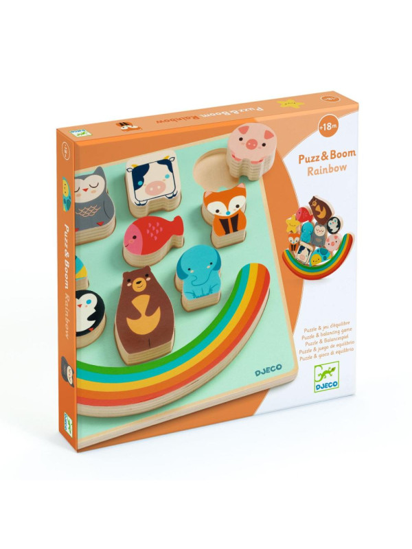 Układanka drewn. 2 w1 PUZZ & BOOM RAINBOW DJ01076