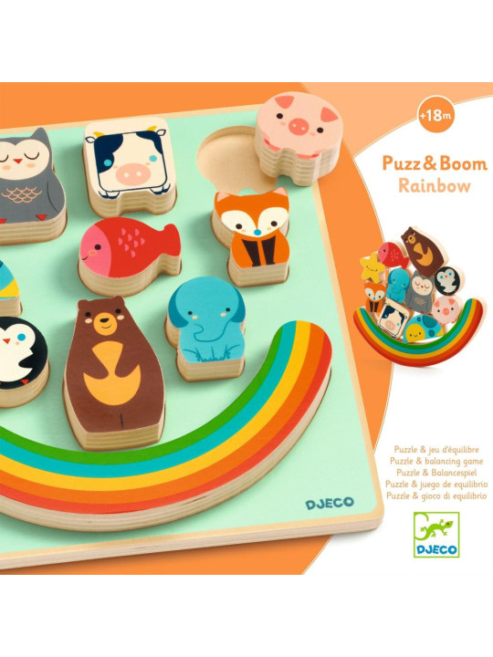 Układanka drewn. 2 w1 PUZZ & BOOM RAINBOW DJ01076