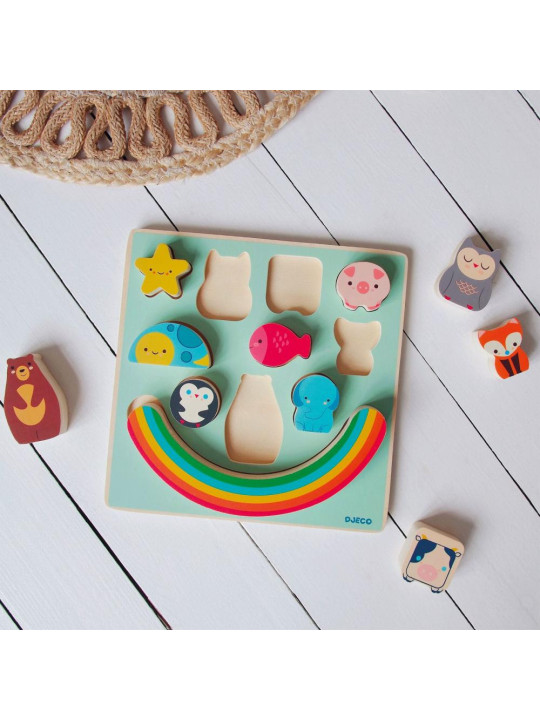 Układanka drewn. 2 w1 PUZZ & BOOM RAINBOW DJ01076