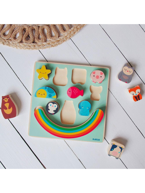 Układanka drewn. 2 w1 PUZZ & BOOM RAINBOW DJ01076