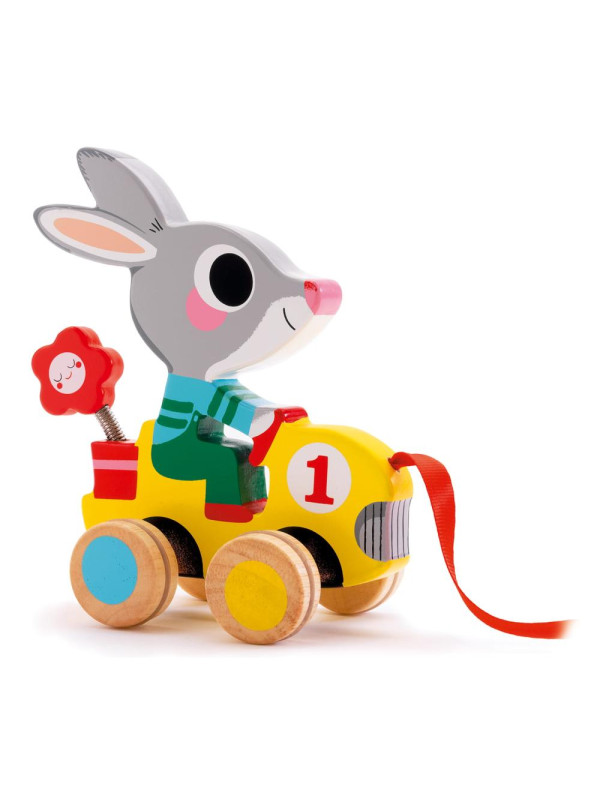Drewniana zabawka do ciągnięcia królik DJ06225