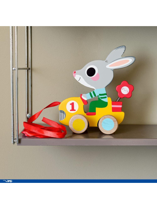 Drewniana zabawka do ciągnięcia królik DJ06225