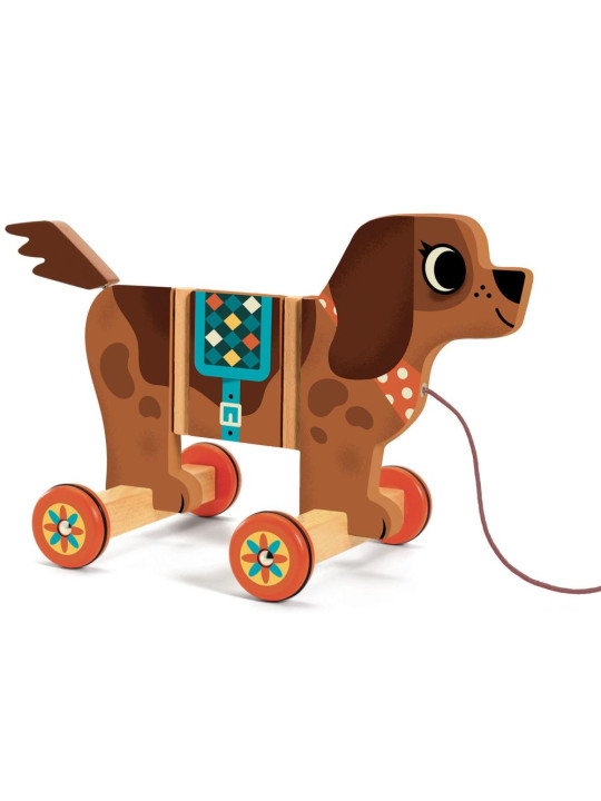 Drewniana zabawka do ciągnięcia Pies Nico DJ06247
