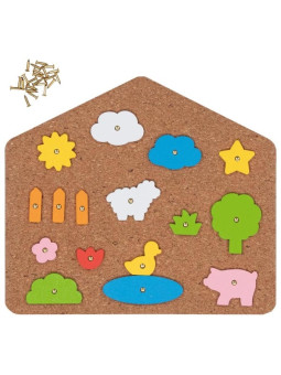 Drewniana przybijanka dla dzieci Farma 52 elementy i tablica korkowa Goki