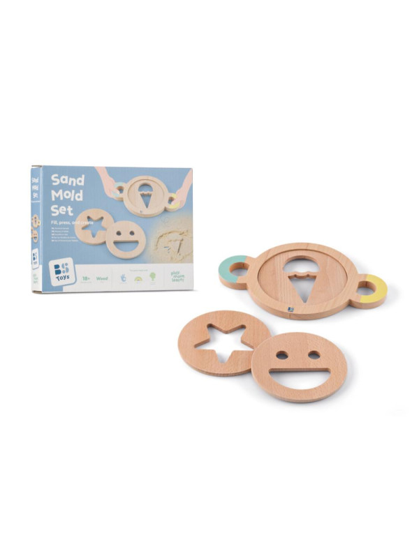 BS Toys, zestaw drewnianych foremek do piasku