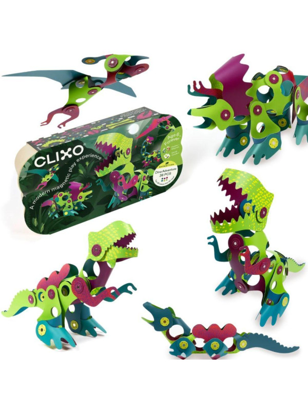 Clixo, zestaw klocków magnetycznych z motywem DINO, 36 elementów