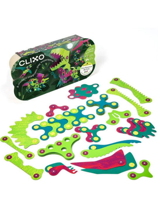 Clixo, zestaw klocków magnetycznych z motywem DINO, 36 elementów