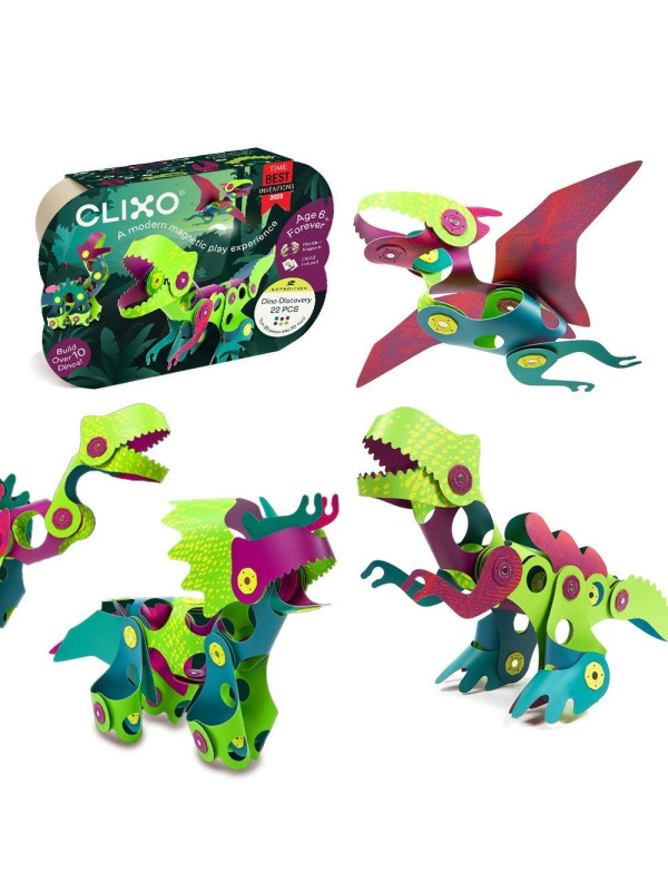 Clixo, Dinozaury - komplet 22 magnetycznych elementów