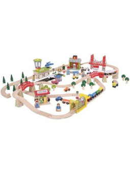 Kolejka drewniana dla dzieci transport pasażerski  - 122 elementy bigjigs toys - drewniana zabawka, zabawa kolejką, zabawka dl