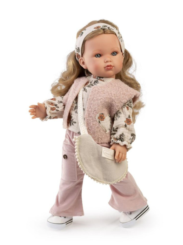 Lalka Bella_Folk z torebką Antonio Juan 28333 - 45 cm, Brzuszek: Winylowy, Kolor oczu: Niebieski, Kolor włosów: Blond