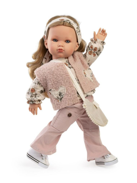 Lalka Bella_Folk z torebką Antonio Juan 28333 - 45 cm, Brzuszek: Winylowy, Kolor oczu: Niebieski, Kolor włosów: Blond