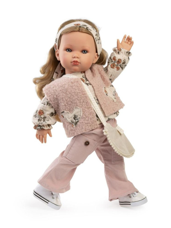 Lalka Bella_Folk z torebką Antonio Juan 28333 - 45 cm, Brzuszek: Winylowy, Kolor oczu: Niebieski, Kolor włosów: Blond