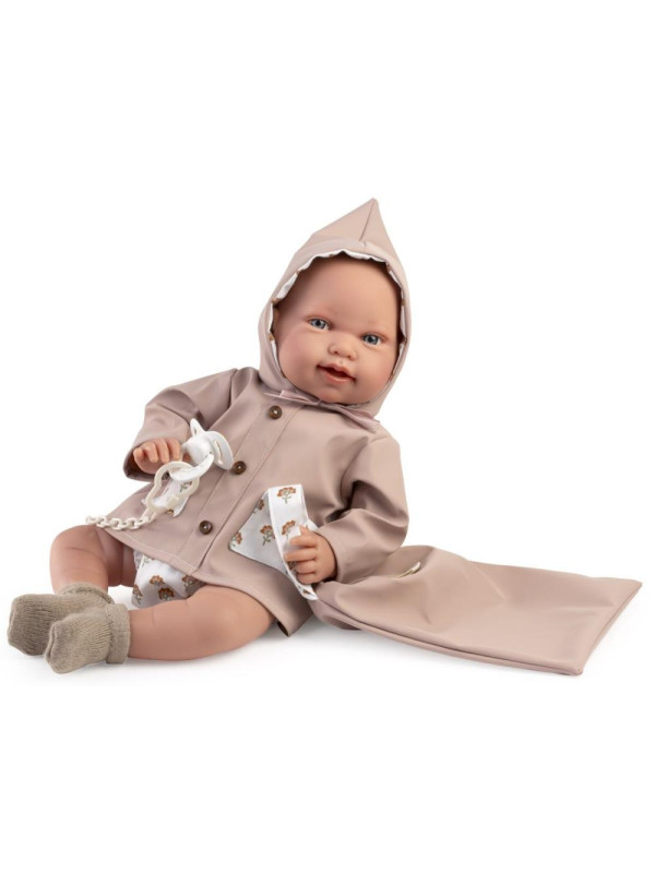 Lalka Pipa w płaszczu z woreczkiem Antonio Juan 33020 - 42 cm, Brzuszek: Miękki, Kolor oczu: Niebieski