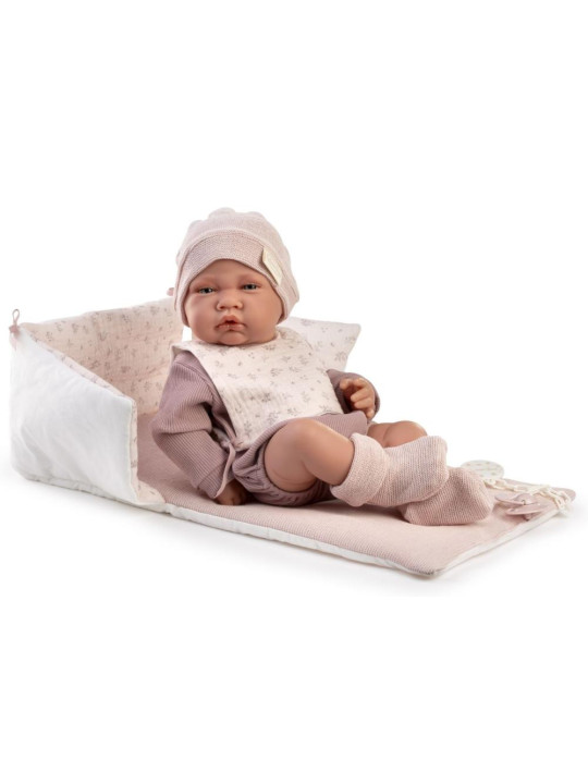 Lalka Lua z pościelą do łóżeczka Antonio Juan 50428 - Dziewczynka, 42 cm, Brzuszek: Winylowy, Kolor oczu: Niebieski