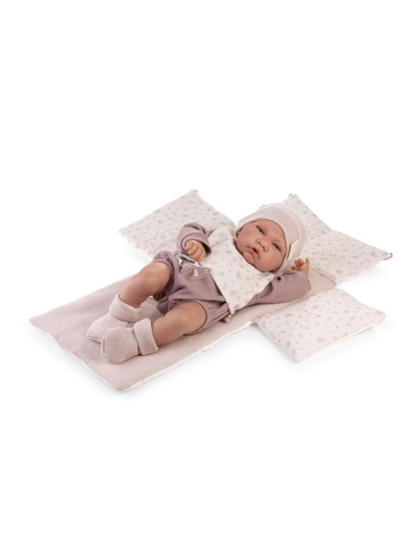 Lalka Lua z pościelą do łóżeczka Antonio Juan 50428 - Dziewczynka, 42 cm, Brzuszek: Winylowy, Kolor oczu: Niebieski