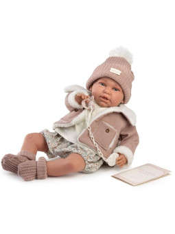 Lalka Daniela Mi Primer Reborn w futerku Antonio Juan 81399 - 52 cm, Brzuszek: Miękki, Kolor oczu: Niebieski