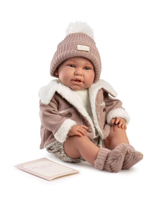 Lalka Daniela Mi Primer Reborn w futerku Antonio Juan 81399 - 52 cm, Brzuszek: Miękki, Kolor oczu: Niebieski