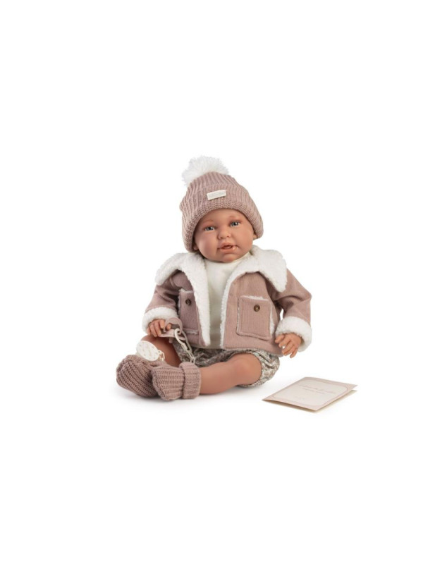 Lalka Daniela Mi Primer Reborn w futerku Antonio Juan 81399 - 52 cm, Brzuszek: Miękki, Kolor oczu: Niebieski