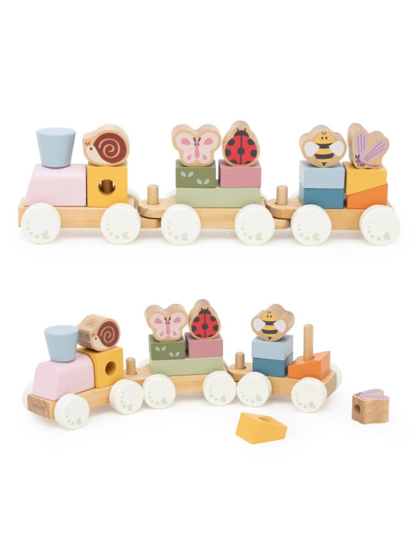 VIGA Drewniany Wiosenny Pociąg Edukacyjny 18 Elementów