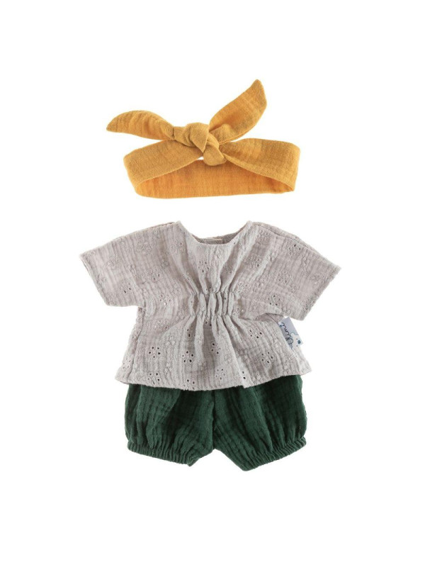 Tunika ze spodenkami i opaską dla lalek 38cm szara koronka