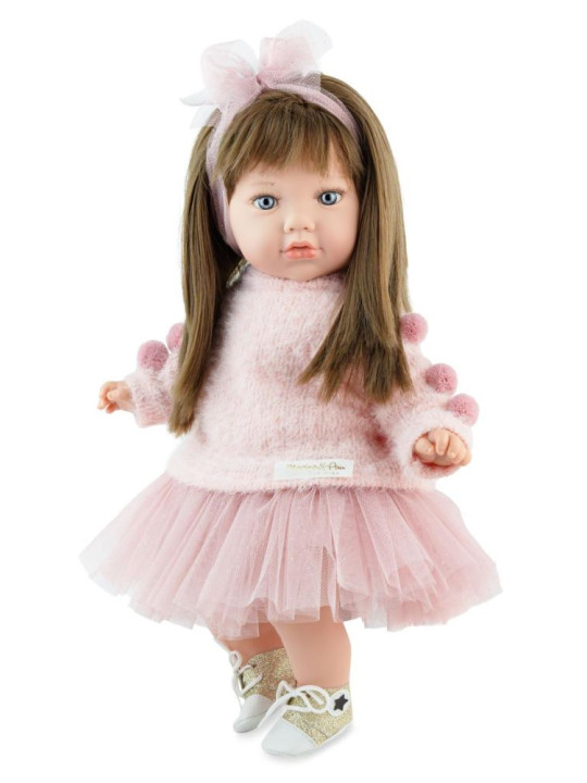 Lalka Alina_Pink Marina & Pau 764 - 45 cm, Brzuszek: Miękki, Kolor oczu: Niebieski, Kolor włosów: Brązowy