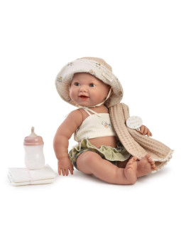 Lalka Mia siusiająca w kapeluszu Antonio Juan 50165 - Dziewczynka, 42 cm, Brzuszek: Winylowy, Kolor oczu: Niebieski