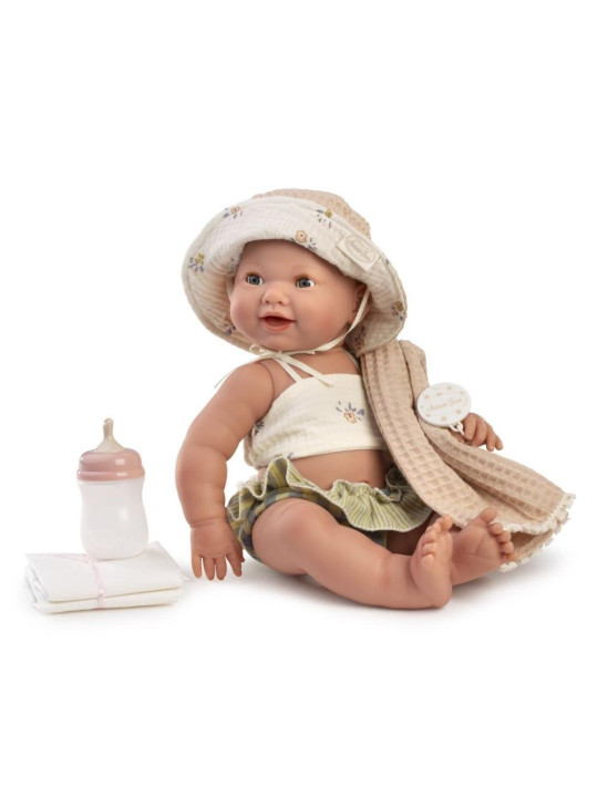 Lalka Mia siusiająca w kapeluszu Antonio Juan 50165 - Dziewczynka, 42 cm, Brzuszek: Winylowy, Kolor oczu: Niebieski