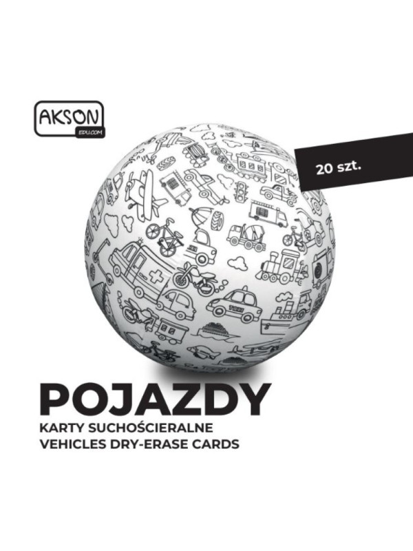 Karty suchościeralne do zabaw POJAZDY zestaw 20 szt.