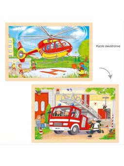 Puzzle drewniane dwustronne helikopter/straż pożarna Goki