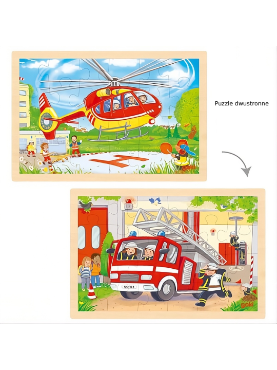 Puzzle drewniane dwustronne helikopter/straż pożarna Goki