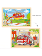 Puzzle drewniane dwustronne helikopter/straż pożarna Goki