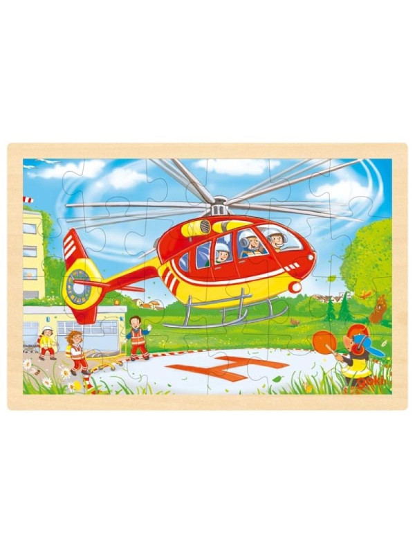 Puzzle drewniane dwustronne helikopter/straż pożarna Goki