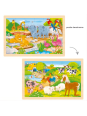 Puzzle drewniane dwustronne zoo/farma Goki