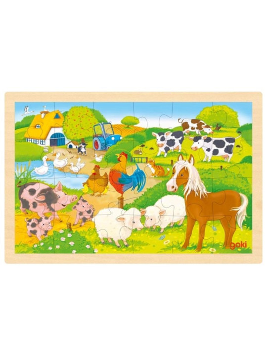 Puzzle drewniane dwustronne zoo/farma Goki