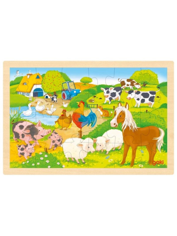 Puzzle drewniane dwustronne zoo/farma Goki